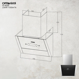 شفاط مطبخ OFRAGAS IV-60 – عرض 60 سم، ستانلس ستيل، شفط 400–750 م³/س، إضاءة LED