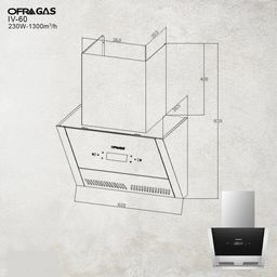 شفاط مطبخ OFRAGAS IV-620 – عرض 60 سم، ستانلس ستيل مع إضاءة LED عملية